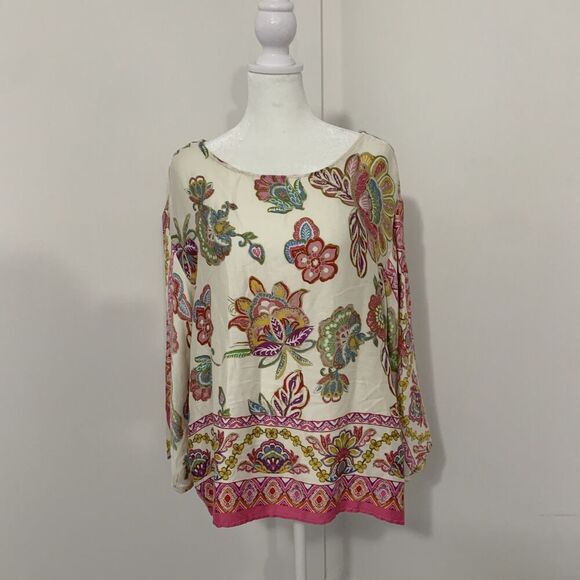 Rachel Zoe Floral Blouse Back Buttons Oversized Small - Picture 1 of 6